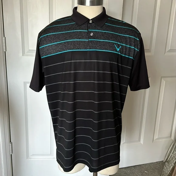LIKE NEW CALLAWAY “OPTI-DRI” POLO GOLF SHIRT. Size XL. Black w/ Aqua blue & grey - Picture 1 of 10